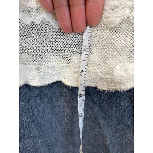 Womens White L/XL Short Sleeves Embroidery Tie Waist Prairie/BOHO Dress FLAWS - Picture 8 of 9